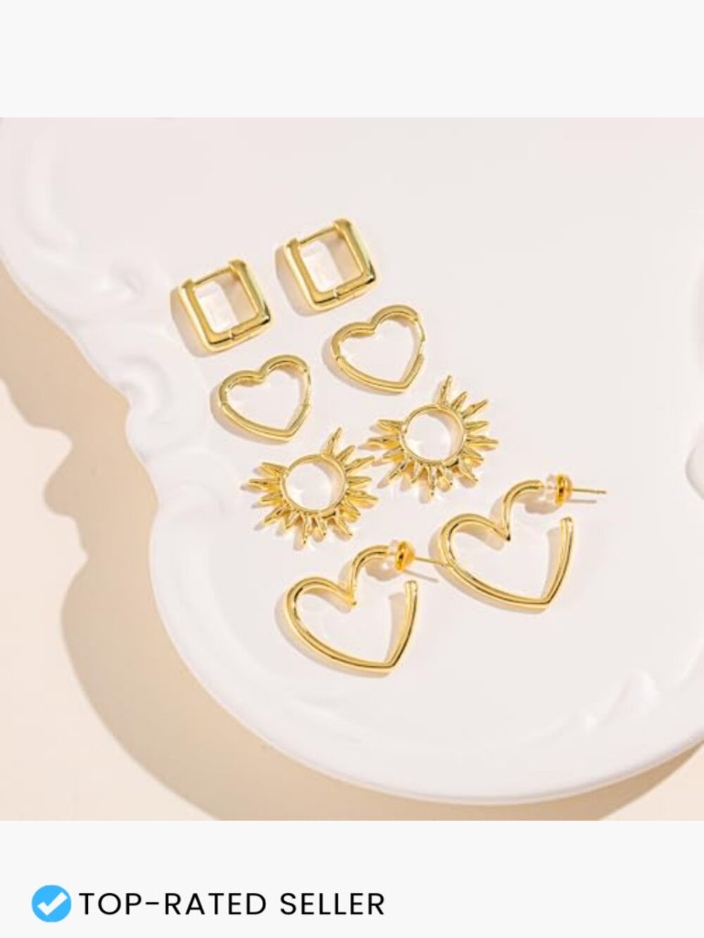 Heart Hoop Earrings Lightweight Hypoallergenic 14K Gold Plated for Women Trendy - Picture 5 of 7